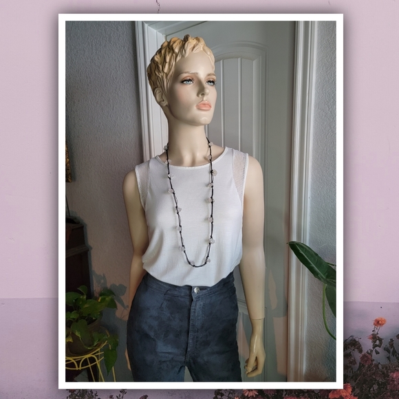 Old Navy women's white sleeveless tunic tank top pullover with mesh armh… - Picture 1 of 8